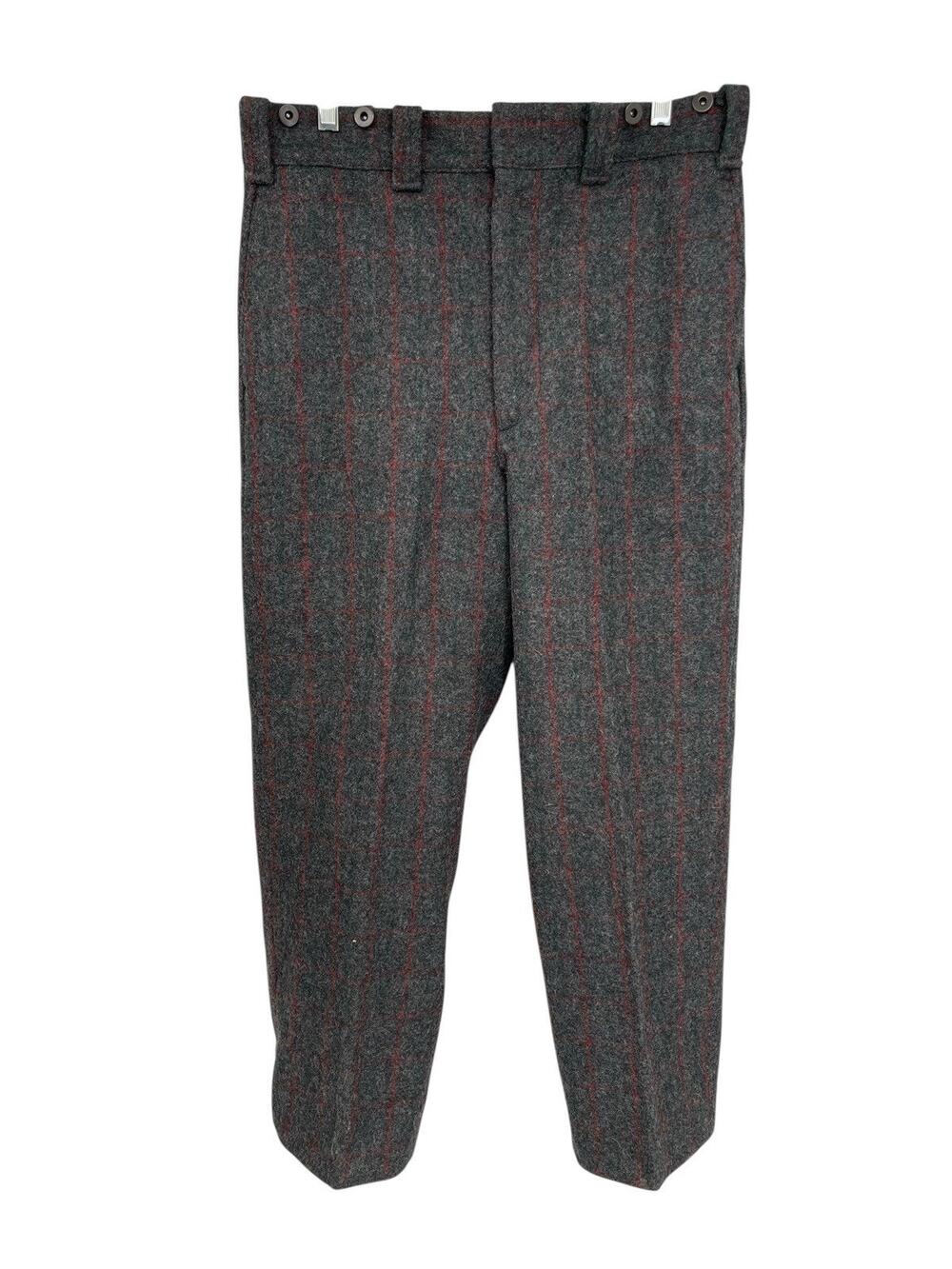 Vintage Woolrich Malone Pants Wool Hunting Outdoor Gray Red Check 34 X 27 1/2